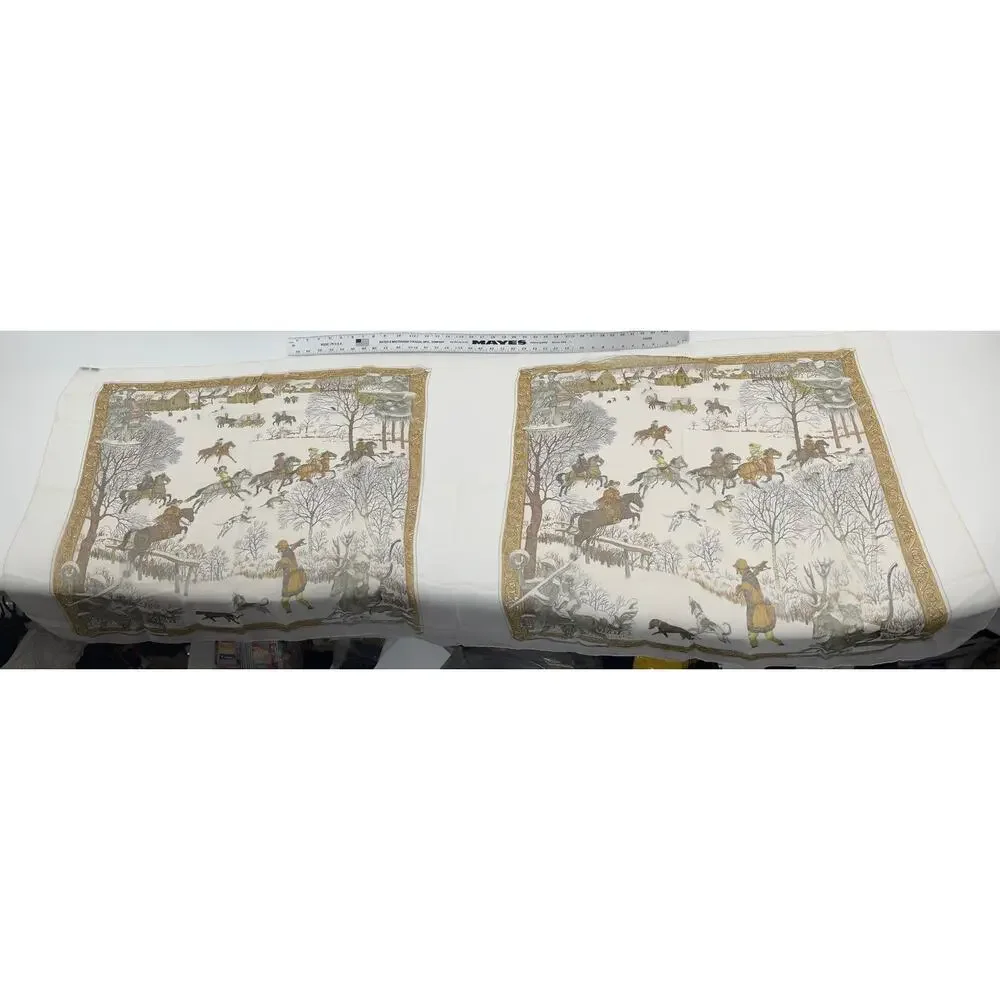 Hermes Extremely Rare 100% Silk Mirrored Image Hunt Scene Sheer Large Cape Shaw